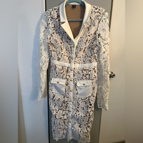 Elegant White Lace Button-Down Dress - Picture 7 of 10